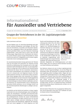 Gruppe Der Vertriebenen in Der 18. Legislaturperiode Viele Neue Gesichter