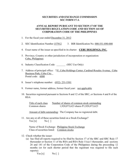 Securities and Exchange Commission Sec Form 17-A