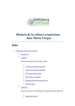 Historia De La Cultura Ecuatoriana José María Vargas