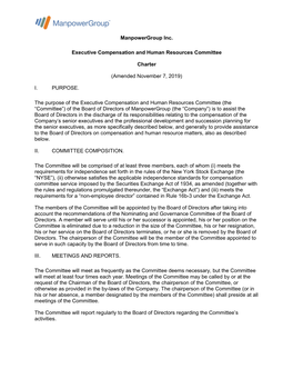 Executive Compensation and Human Resources Committee Charter