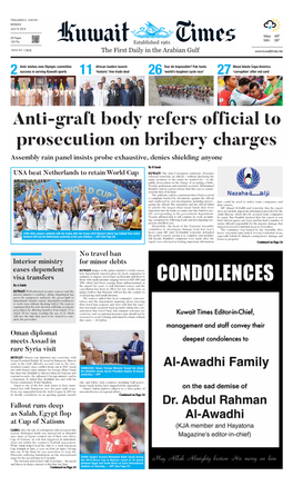 Anti-Graft Body Refers Official to Prosecution on Bribery Charges Assembly Rain Panel Insists Probe Exhaustive, Denies Shielding Anyone