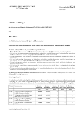 Drucksache 16/2021 Landtag Rheinland-Pfalz – 16.Wahlperiode