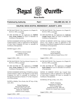 NS Royal Gazette Part I