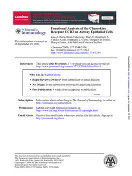 Receptor CCR3 on Airway Epithelial Cells Functional Analysis of The