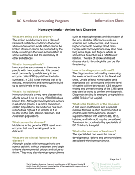 Homocystinuria – Amino Acid Disorder