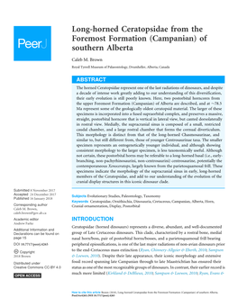 Long-Horned Ceratopsidae from the Foremost Formation (Campanian) of Southern Alberta