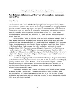 New Religion Adherents: an Overview of Anglophone Census and Survey Data