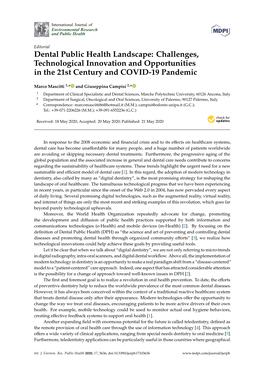 Dental Public Health Landscape: Challenges, Technological Innovation and Opportunities in the 21St Century and COVID-19 Pandemic