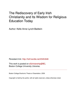 The Rediscovery of Early Irish Christianity and Its Wisdom for Religious Education Today