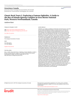 A Guide to the Bay of Islands Igneous Complex in Gros Morne National Park, Western Newfoundland, Canada Andrew Kerr