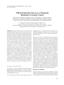 STRA6 Expression Serves As a Prognostic Biomarker of Gastric