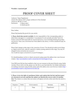 Before 1939: Refugee Architects to New Zealand Article No: RFAB 1173164 Enclosures: 1) Query Sheet 2) Article Proofs