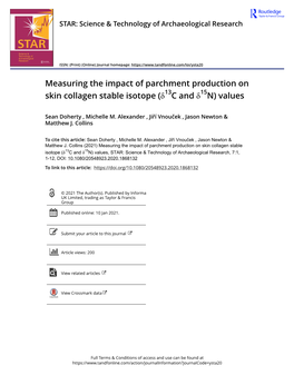 Measuring the Impact of Parchment Production on Skin Collagen Stable Isotope (Δ13c and Δ15n) Values