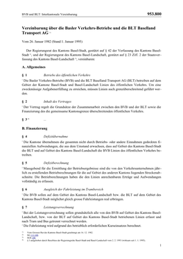 Vereinbarung Über Die Basler Verkehrs-Betriebe Und Die BLT Baselland Transport AG 1)
