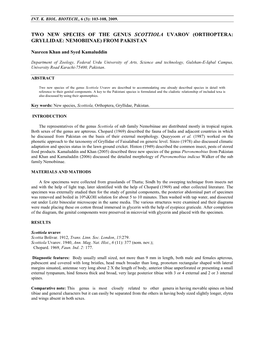 Two New Species of the Genus Scottiola Uvarov (Orthoptera: Gryllidae: Nemobiinae) from Pakistan