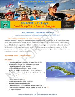 Experience Cuba Tours Grande 15 Days