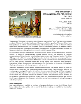 INTD 497, SECTION 4 AFRICA in MEDIA and POP CULTURE FALL 2014 Mcgill University