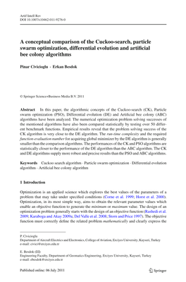 A Conceptual Comparison of the Cuckoo-Search, Particle Swarm Optimization, Differential Evolution and Artiﬁcial Bee Colony Algorithms