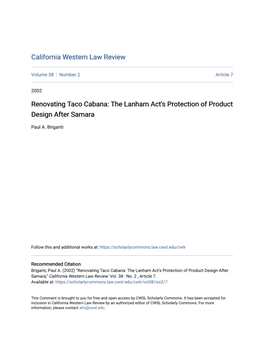 The Lanham Act's Protection of Product Design After Samara