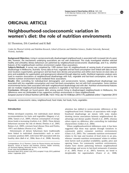 Neighbourhood-Socioeconomic Variation in Women's Diet: the Role Of