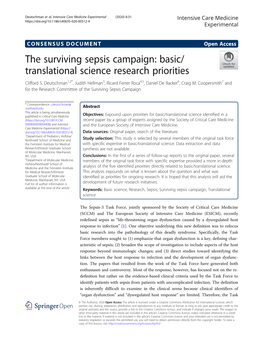 The Surviving Sepsis Campaign: Basic/ Translational Science Research Priorities Clifford S