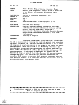 Optical Disk Technology. a Brief Guide to Materials in the Library of Congress