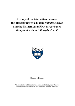 A Study of the Interaction Between the Plant Pathogenic Fungus Botrytis Cinerea and the Filamentous Ssrna Mycoviruses Botrytis Virus X and Botrytis Virus F