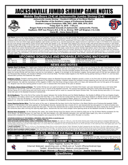 Jacksonville Jumbo Shrimp Game Notes