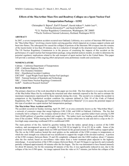 Effects of the Macarthur Maze Fire and Roadway Collapse on a Spent Nuclear Fuel Transportation Package - 11392 Christopher S