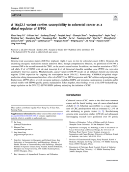 A 16Q22.1 Variant Confers Susceptibility to Colorectal Cancer As a Distal Regulator of ZFP90