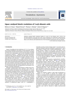 Lipase Catalysed Kinetic Resolutions of 3-Aryl Alkanoic Acids Tetrahedron