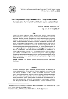 Türk Dünyası'nda İşbirliği Denemesi: Türk Keneşi Ve Kazakistan