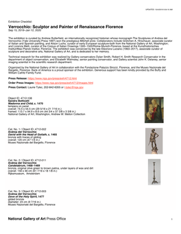 Verrocchio: Sculptor and Painter of Renaissance Florence Sep 15, 2019–Jan 12, 2020