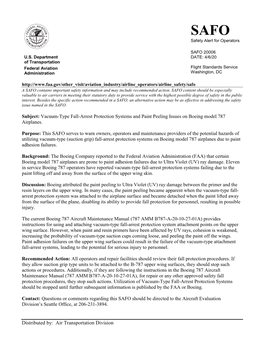 Vacuum-Type Fall-Arrest Protection Systems and Paint Peeling Issues on Boeing Model 787 Airplanes