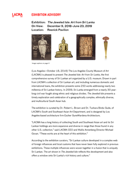 (LACMA) Is Pleased to Present the Jeweled Isle: Art from Sri Lanka, the First Comprehensive Survey of Sri Lankan Art Organized by a U.S