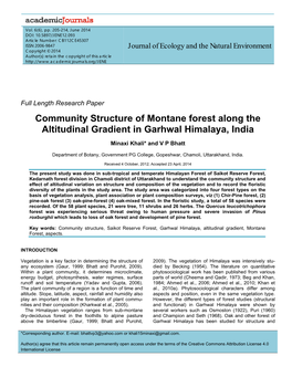 Community Structure of Montane Forest Along the Altitudinal Gradient in Garhwal Himalaya, India