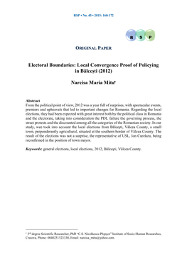 Electoral Boundaries: Local Convergence Proof of Policying in Bălcești (2012)