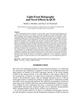 Light-Front Holography and Novel Effects in QCD Stanley J