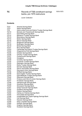 TC Records of TSB Constituent Savings Banks, Pre 1975 Restructure