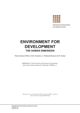 Environment for Development the Human Dimension