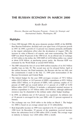 The Russian Economy in March 2000