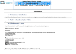 Epidemiological Update Health Cluster