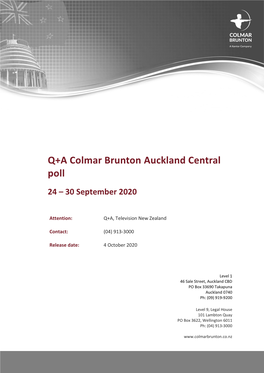 Q+A Colmar Brunton Auckland Central Poll 24 – 30 September 2020