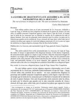 La Guerra De Arauco En Clave Alegórica: El Auto