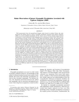 Radar Observations of Intense Orographic Precipitation Associated with Typhoon Xangsane (2000)