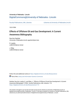Effects of Offshore Oil and Gas Development: a Current Awareness Bibliography
