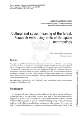 Cultural and Social Meaning of the Forest. Research with Using Tools of the Space Anthropology