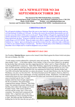 Oca Newsletter No 244 September/October 2011