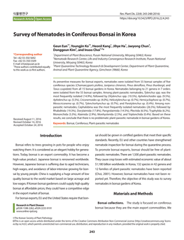 Survey of Nematodes in Coniferous Bonsai in Korea