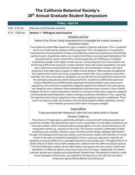 The California Botanical Society's 28Th Annual Graduate Student Symposium